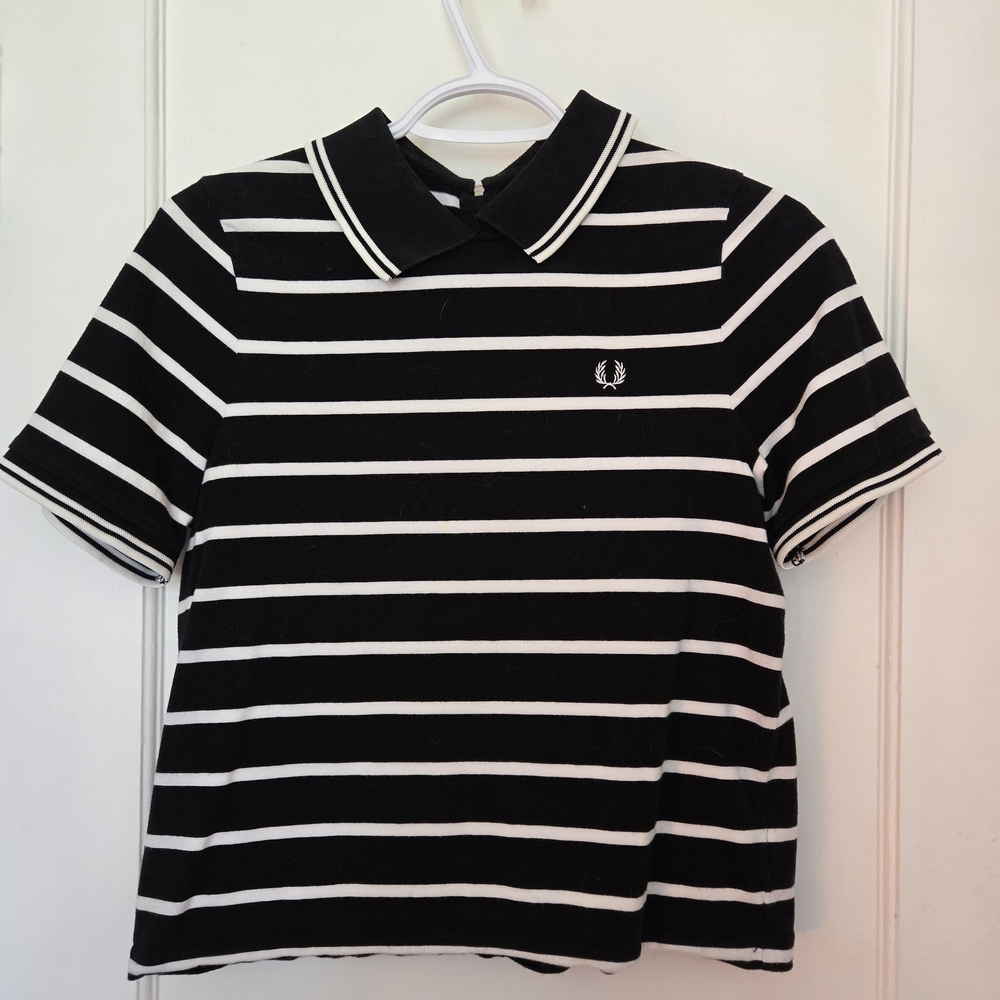 Fred Perry Black and White Striped Twin Tipped Polo Shirt Prep Tennis